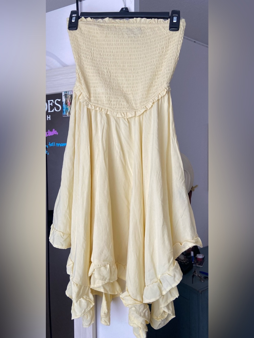 Strapless Ruffle Hem Sun Dress - Pale Yellow